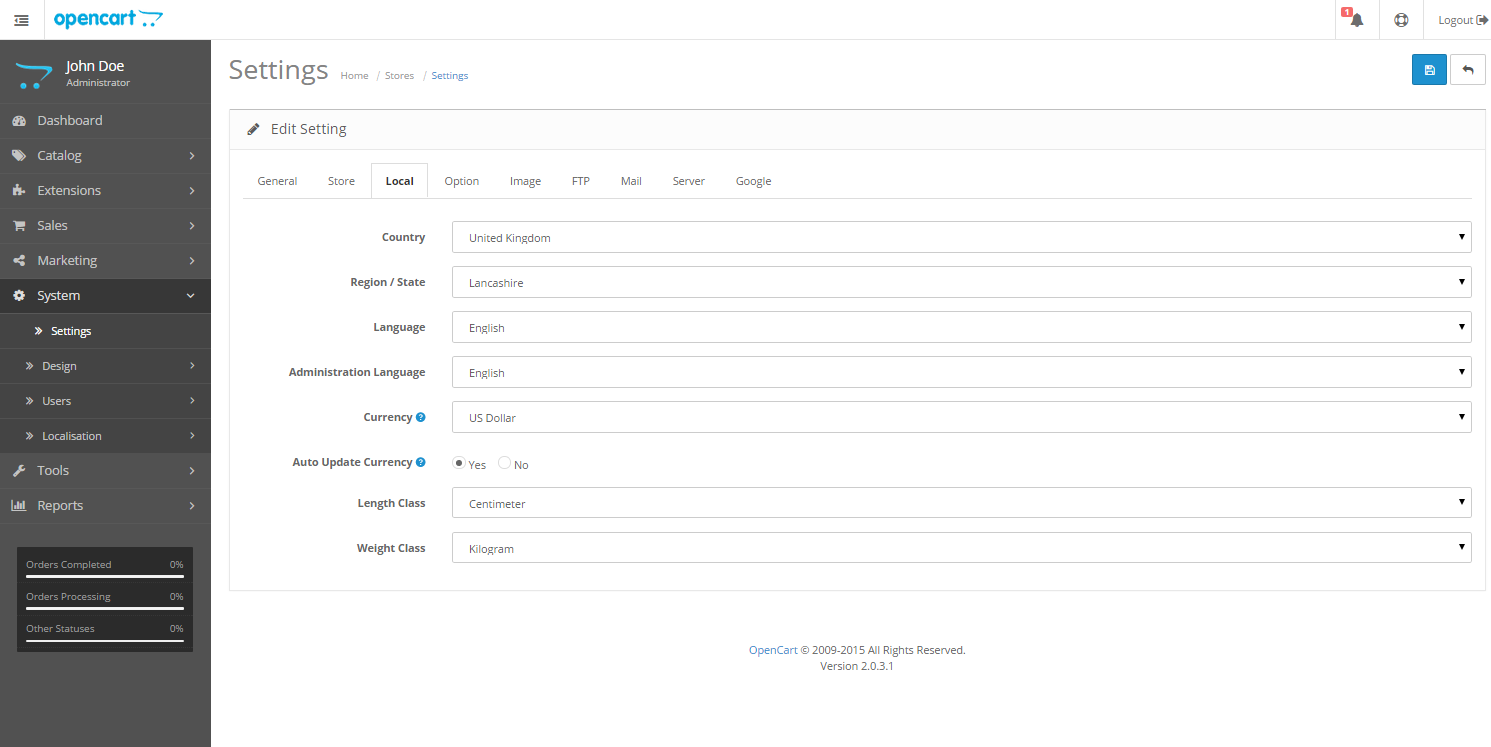 Setting Local Tab